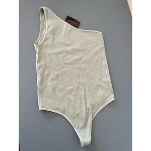 Nikibiki womens ribbed one shoulder light green Bodysuit one size